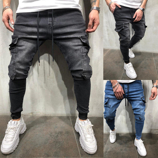 Casual Elastic Drawstring Pocket Jeans休闲松紧抽绳口袋牛仔裤