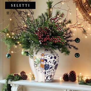 Seletti中西合璧花瓶青花瓷摆件客厅插花餐桌高级感瓷花瓶礼物