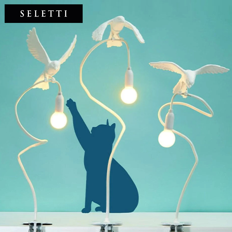 意大利seletti麻雀鸟桌面灯具