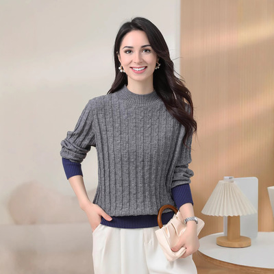 跨境现货圆领时尚内搭针织衫气质麻花上衣打底女秋冬毛衣欧美长袖