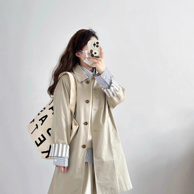 女士休闲风衣外套女款2025年新款春秋季中长款大衣小个子薄款气质