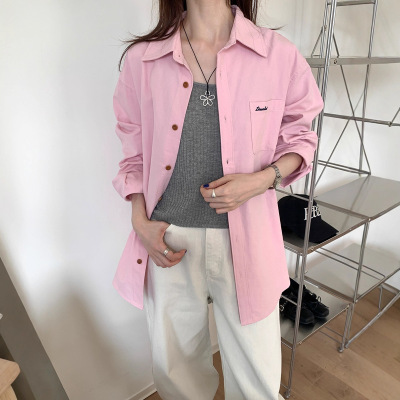 薇颂女装粉色衬衫女秋季2025新款韩版慵懒风宽松上衣休闲长袖