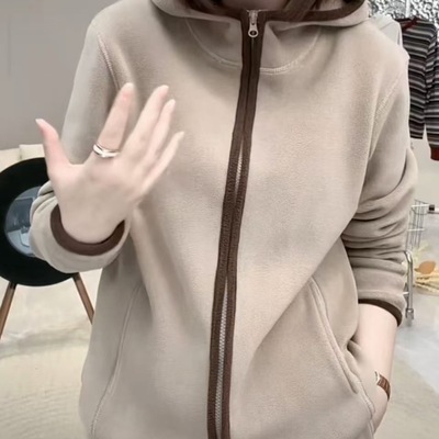 双面加厚奥粒绒秋冬女新款韩版大码休闲显瘦保暖防风连帽卫衣外套