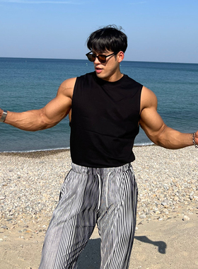 健身房宽松背心坎肩无袖T恤肌肉男全棉训练运动撸铁汗衫宽肩跨栏