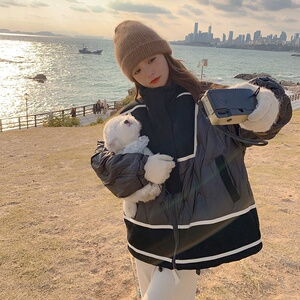 设计感撞色羽绒服女2024冬季新款韩系高级感小个子立领面包服外套图片
