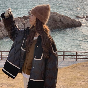 设计感撞色羽绒服女2024冬季新款韩系高级感小个子立领面包服外套图片