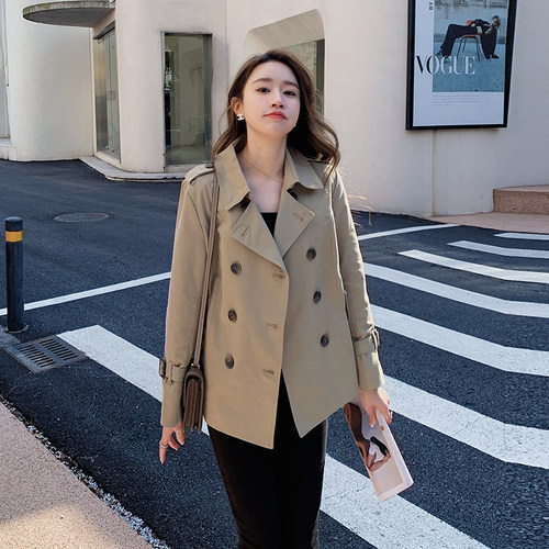 女士短款风衣外套女双排扣