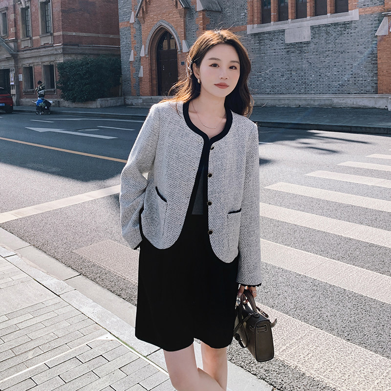 韩系气质小香风包边外套女2025春季新款复古名媛风宽松小个子上衣,女装短外套,浙宝136