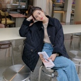 高级感菱格棉衣棉服外套女冬季2024新款爆款韩系撞色拼接翻领棉袄，女装棉衣/棉服，浙宝136