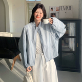 浅蓝色高级感皮衣外套女2025春季新款今年流行宽松休闲百搭夹克潮，女装短外套，浙宝136