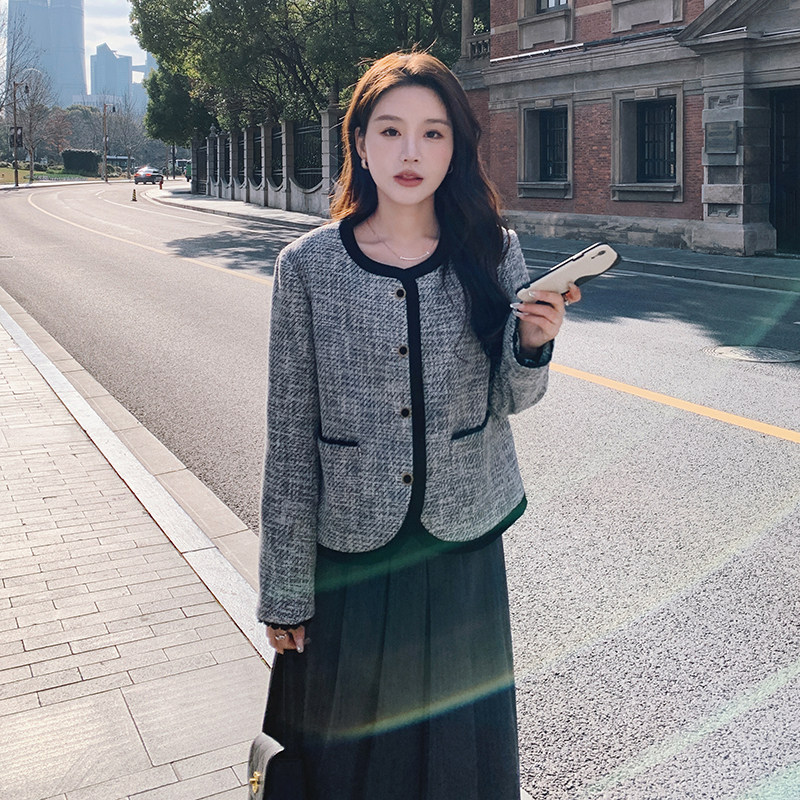 韩系气质小香风包边外套女2025春季新款复古名媛风宽松小个子上衣,女装短外套,浙宝136