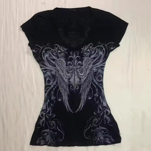 2026年欧美街头新款女Y2K修身短袖印花上衣T恤辣妹时尚复古女装