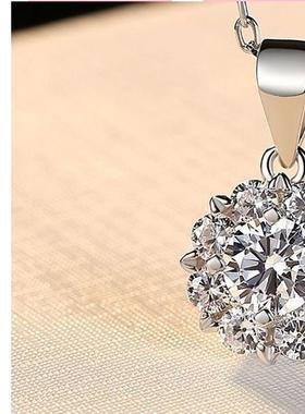 雪花铂金PT950超闪吊坠钻石款吊美国进口莫桑石锁骨坠项链