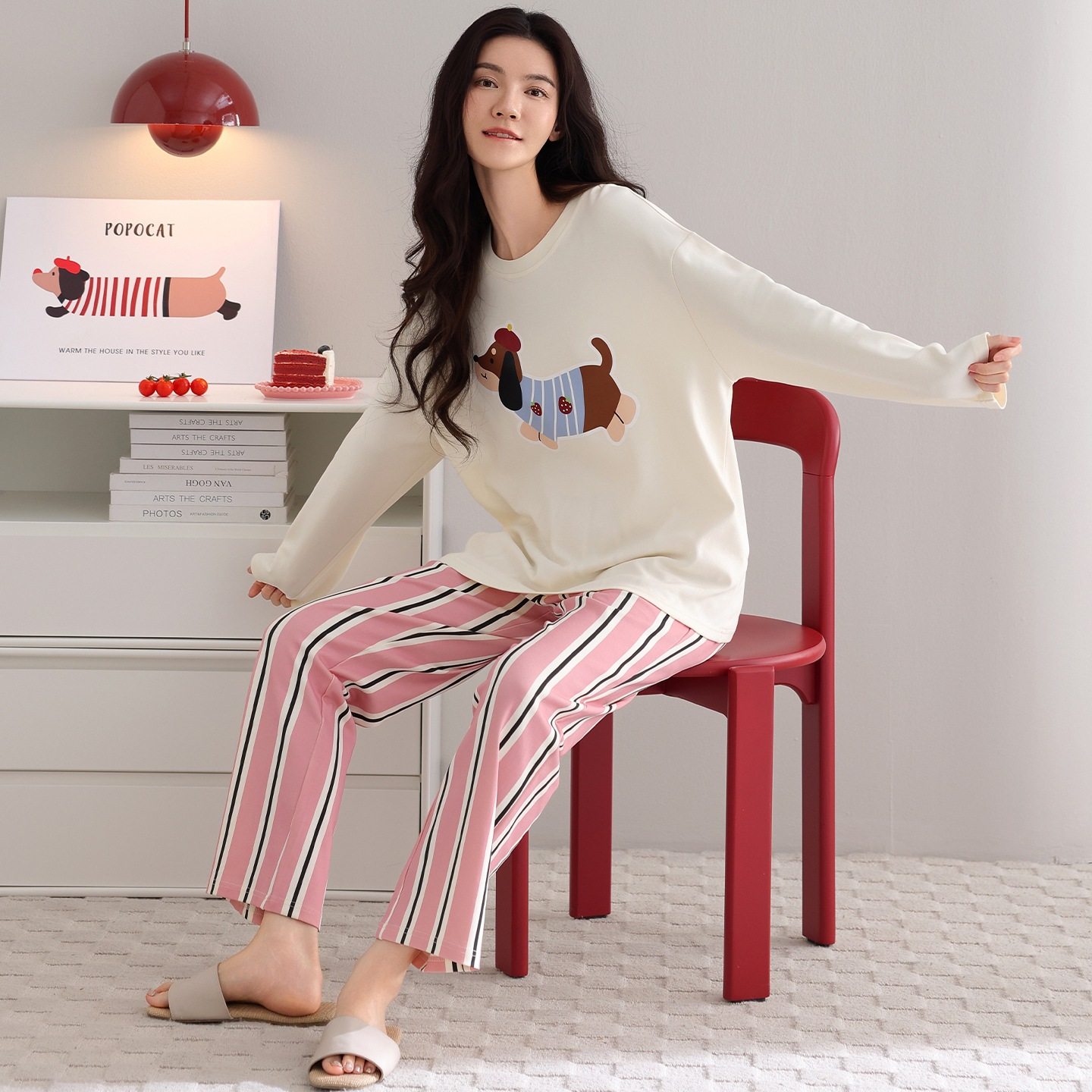 睡衣女秋纯棉吸汗长袖长裤全棉家居服两件套装可外穿今年流行爆款