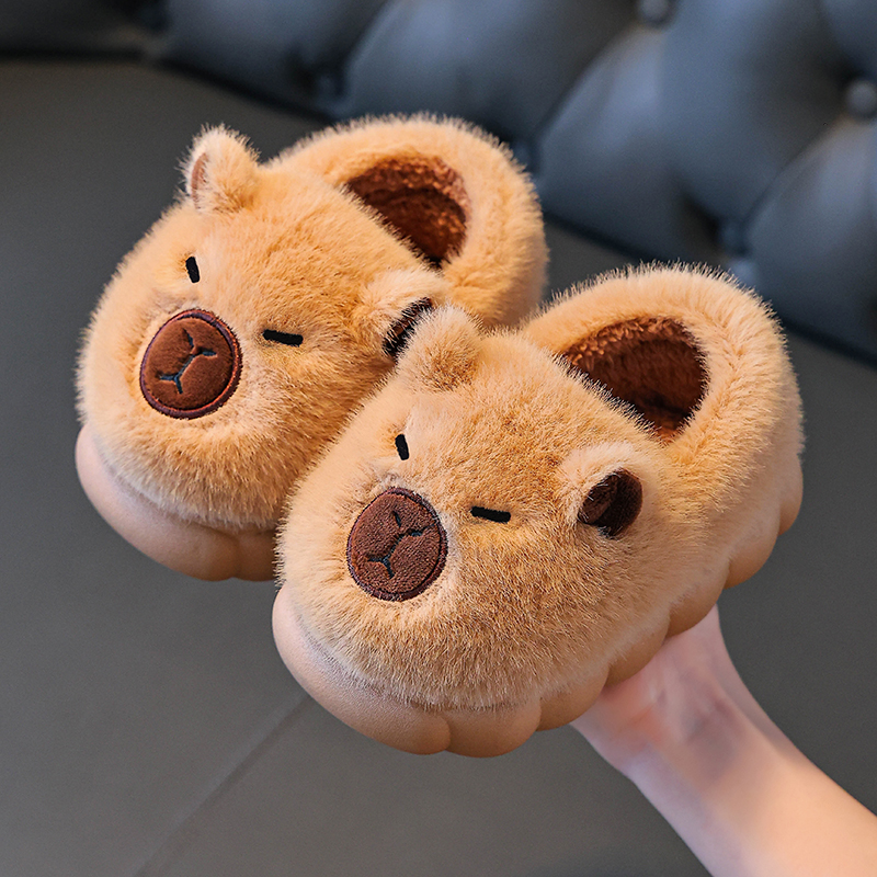 冬季儿童棉鞋卡皮巴拉男童女童可爱卡通居家室内宝宝亲子棉拖鞋女