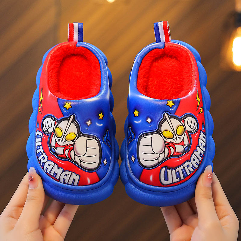 冬季儿童棉拖鞋奥特曼男童拖鞋加绒保暖宝宝小孩室内防滑家居鞋新