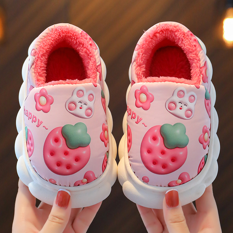 儿童棉鞋女冬季加厚防滑防水卡通包跟公主毛毛拖鞋居家男童棉拖鞋