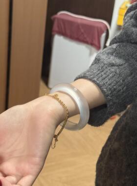 冰种石英岩玉透明白月光扁条手镯