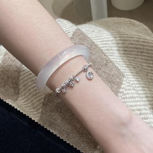 天然马料浅香槟玛瑙玉髓手镯高冰高透白月光无酸无洗染色无注胶