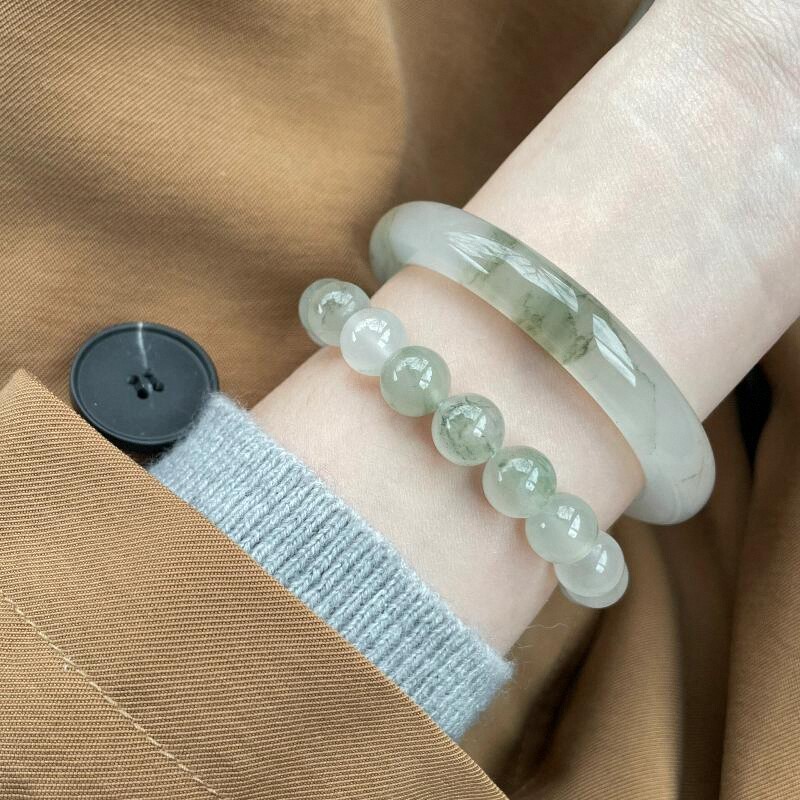 天然新疆天山翠冰翠真金丝玉圆条正圈扁条手镯子送礼百搭非手串