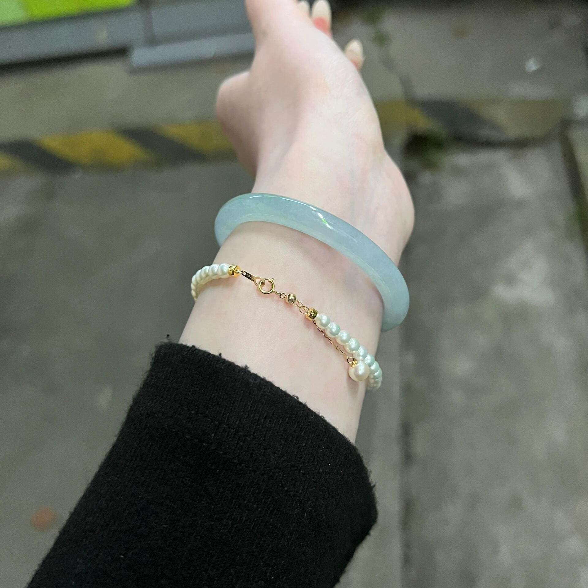 柔灰似水缅甸翡翠细圆条手镯细窄款糯冰种翡翠处理女款叠戴送礼