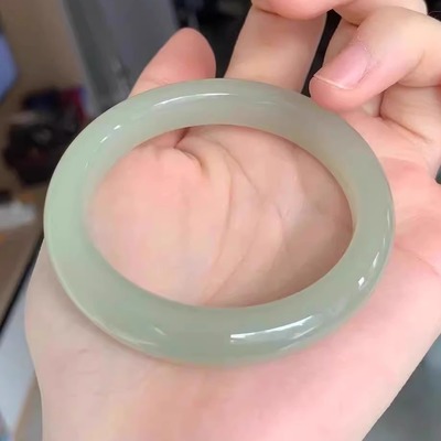 新疆和田玉青白玉平替手镯玉髓玉镯子叮当镯晴水圆条冰透阿富汗玉