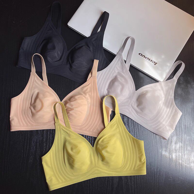 夏季超薄款大胸显小3d果冻条内衣无痕一片式睡眠缩胸收副乳文胸罩