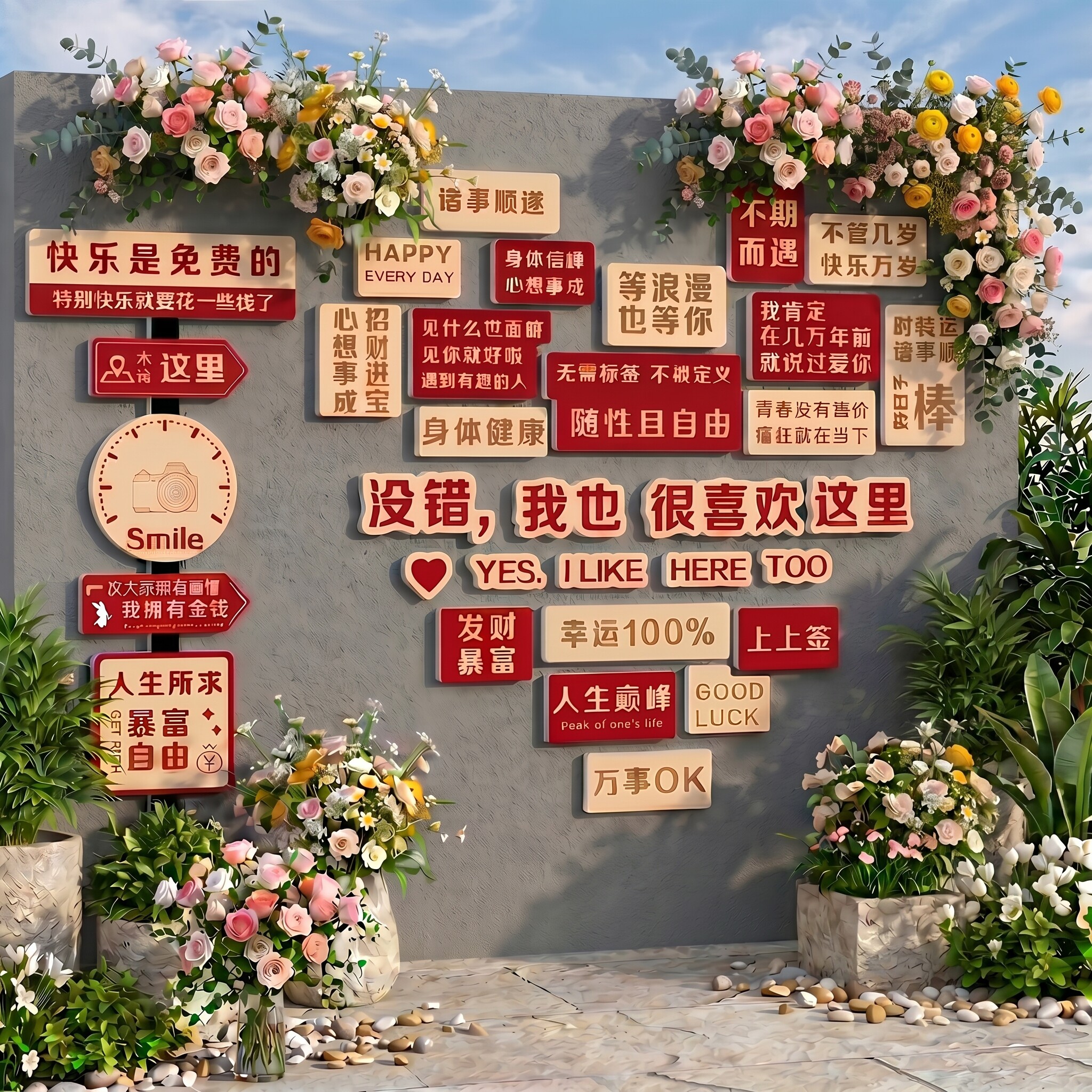 网红打卡墙贴可移除不留胶自粘设计民宿餐饮烧烤店拍照装饰贴纸图片