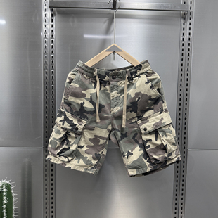夏季 男士 美式 直筒五分裤 阿美咔叽复古工装 松紧腰直筒短裤 迷彩短裤