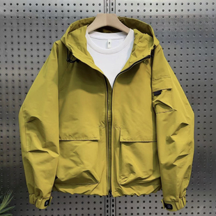 2025秋冬新款 外套男纯色夹克休闲宽松户外冲锋衣潮 连帽大口袋工装