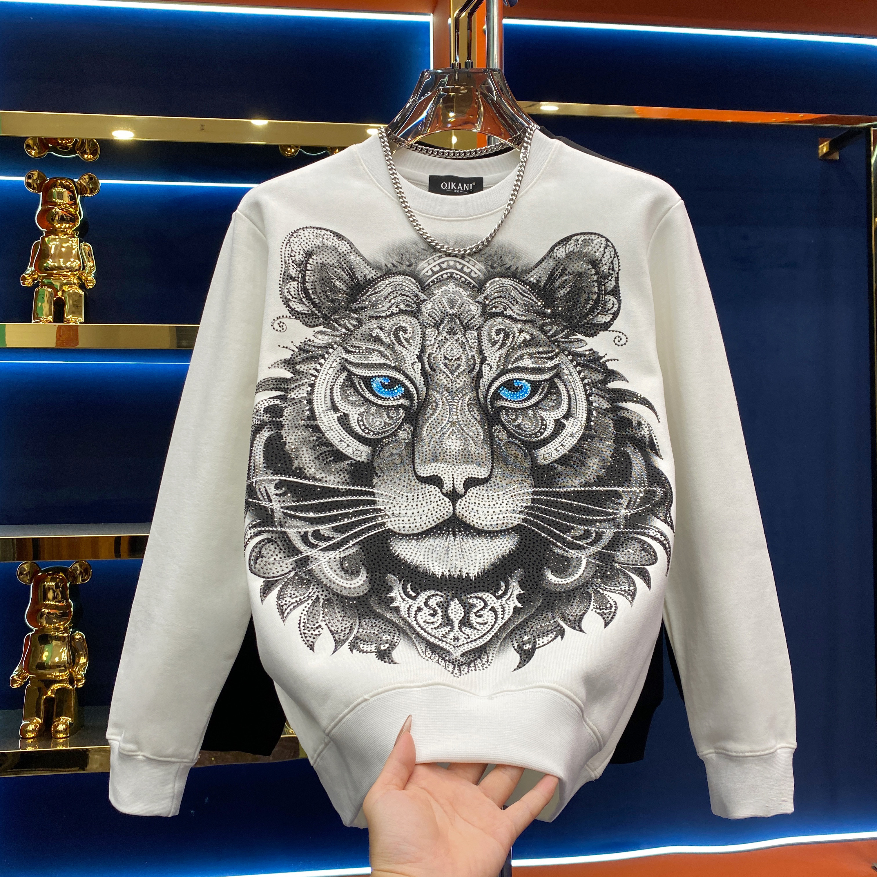 ZPK重工霸气虎头烫钻长袖卫衣