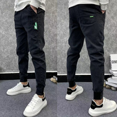 男痞帅九分裤 网红韩版 2025男士 秋冬黑色休闲束脚裤 修身 小脚牛仔裤