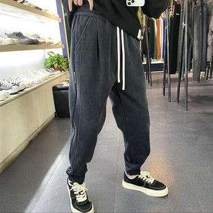 男休闲长裤 博澳绒裤 宽松运动裤 束脚加绒加厚卫裤 子男秋冬2024新款