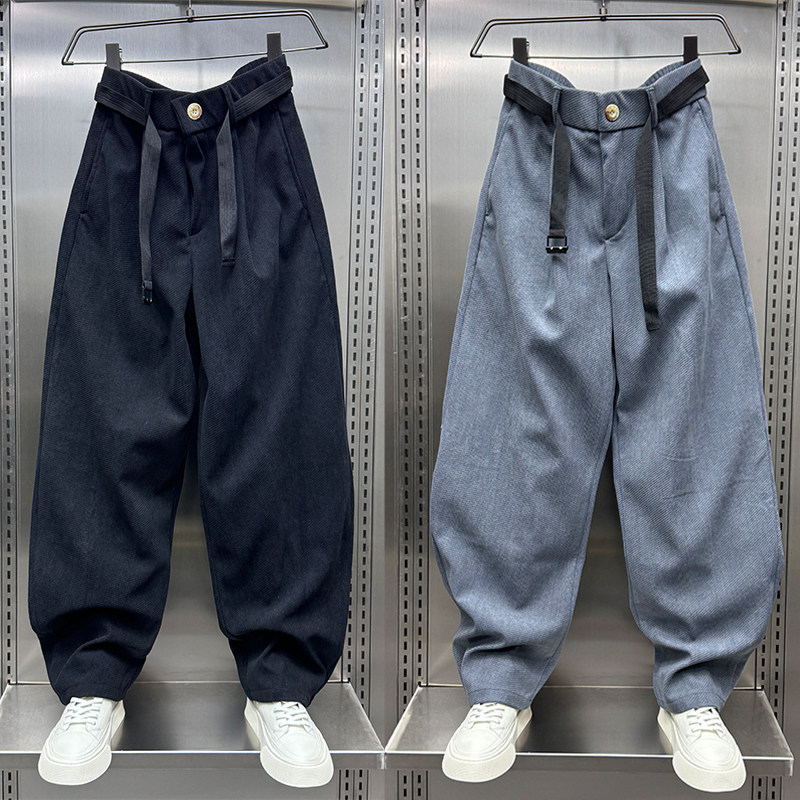 2024秋冬新款痞帅阔腿运动裤男条绒加绒休闲弯刀裤潮牌宽松直筒裤,男装,休闲裤,淘宝优惠券,粉丝福利购,淘宝优惠卷