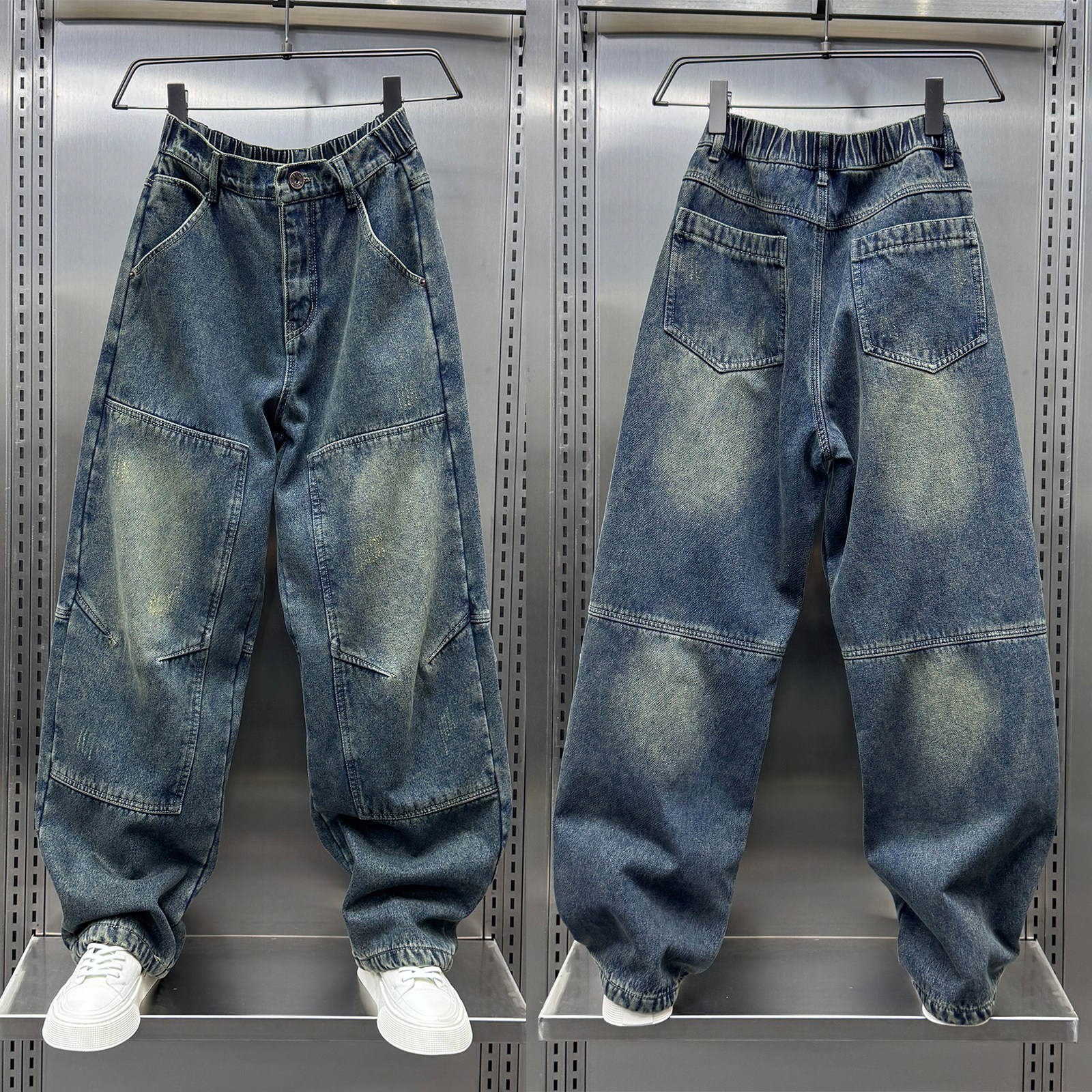 2024秋冬季加绒水洗磨白牛仔裤男士潮流韩版做旧复古休闲直筒长裤