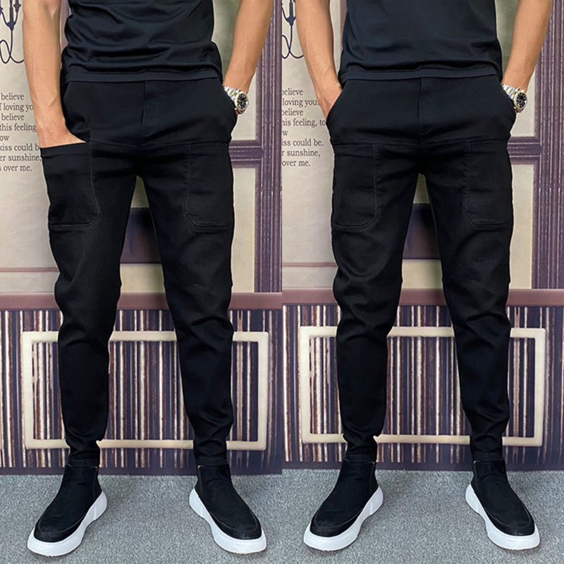 网红秋冬男加绒加厚六时尚牛仔裤