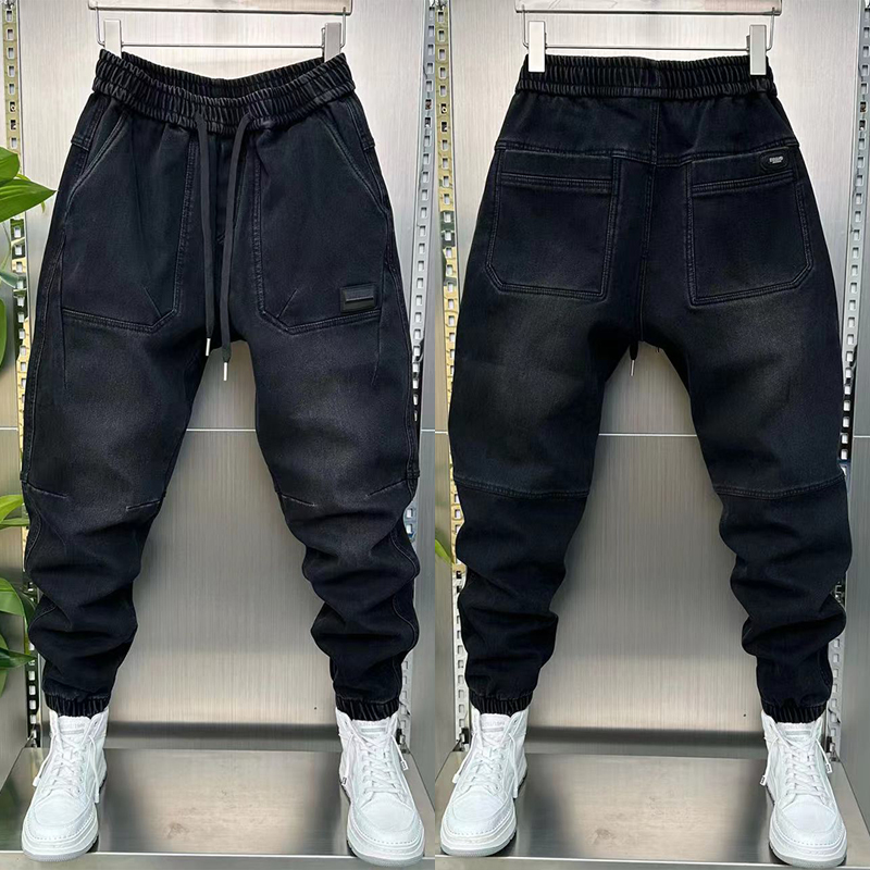 秋冬潮流加绒小脚牛仔裤男加厚百搭休闲裤青年痞帅束脚哈伦长裤