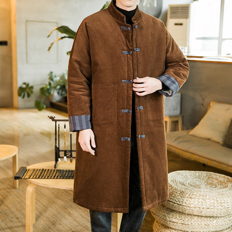 唐装中国风男灯芯绒长款棉