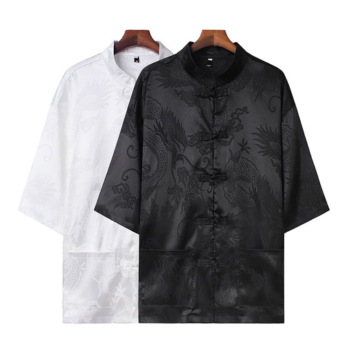 唐装男短袖冰丝衬衫休闲中山装