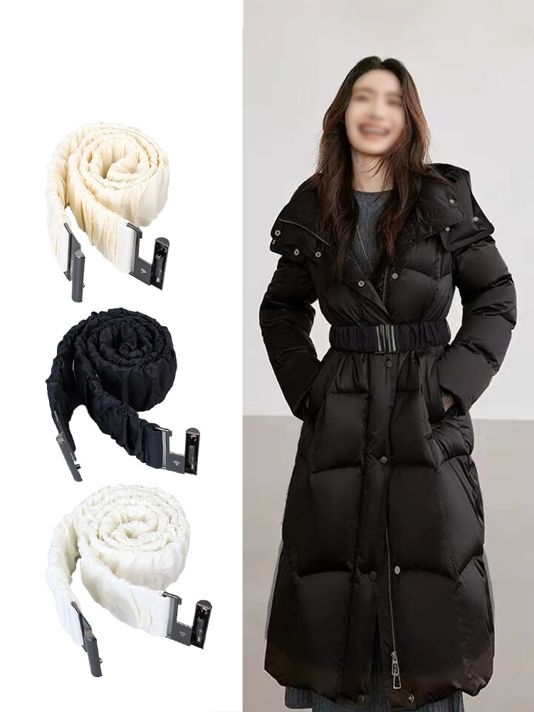 弹力配饰羽绒服专用腰带黑色束腰银扣配件松紧收腰女棉服棉袄皮带