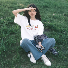 小猫纯棉短袖t恤女2025年新款爆款夏季黑色女士半袖上衣正肩宽松