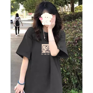 穿搭上衣高级感 灰色纯棉短袖 t恤女2025新款 夏季 宽松oversize美式