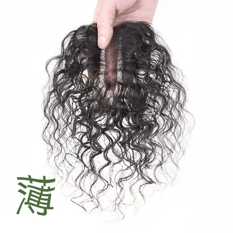 一贴即盖头顶假发片女头顶真发遮白发增发量蓬松高颅顶无边卷发片
