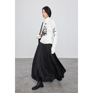 BLANK 高级仿醋酸丝光缎感褶皱遮肉显瘦垂感花苞裙半身长裙 LABEL