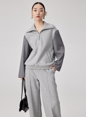 BLANK LABEL 极简高级双面立体空气层针织面料宽松灰色卫衣女秋季