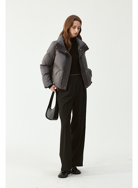 BLANK LABEL明线门襟短款羽绒服女冬季白鸭绒龟背面包服保暖外套