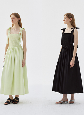 BLANK LABEL60支高色牢度精梳全棉府绸打揽绑带吊带连衣裙女夏季