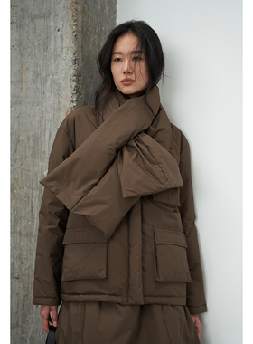 BLANK LABEL轻便围巾短款羽绒服女花苞羽绒半身裙两件套装厚保暖