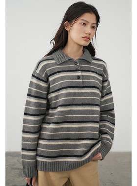 BLANK LABEL 羊毛羊绒浣熊绒混纺针织衫女2025春秋季新款条纹毛衣