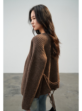 BLANK LABEL 100羊毛粗棒针织背心开衫套装女2025新款宽松慵懒感